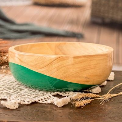 Alternate image for Dip Painted Hand Carved Wood Bowl large Spicy Green