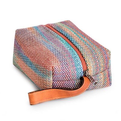 Alternate image for Pastel-Toned Leather-Accented Woven 100 Cotton Toiletry Bag Joyful Tones
