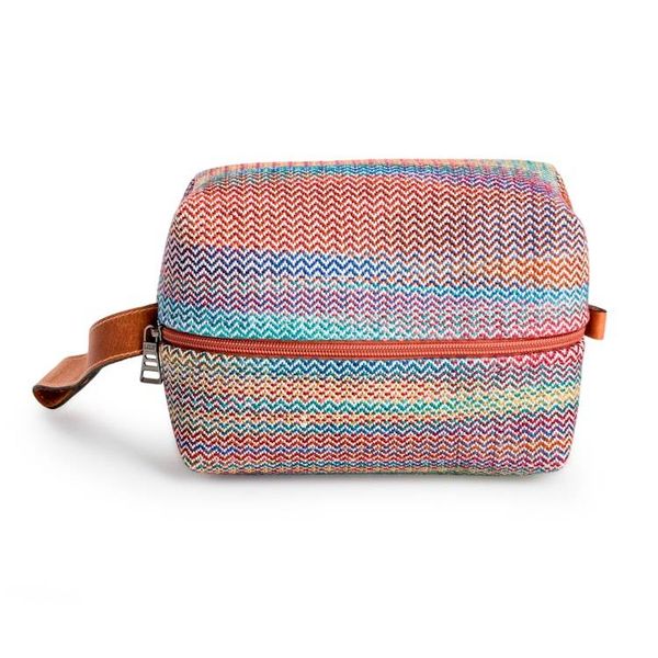 Alternate image for Pastel-Toned Leather-Accented Woven 100 Cotton Toiletry Bag Joyful Tones