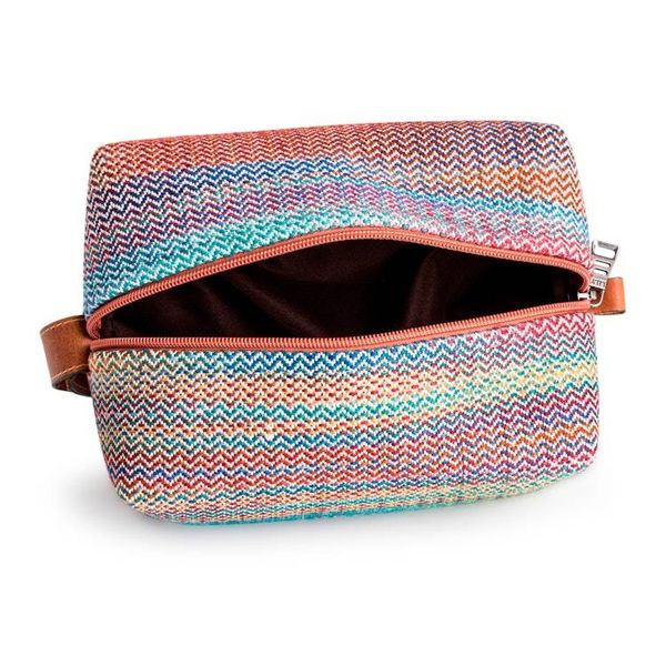 Alternate image for Pastel-Toned Leather-Accented Woven 100 Cotton Toiletry Bag Joyful Tones