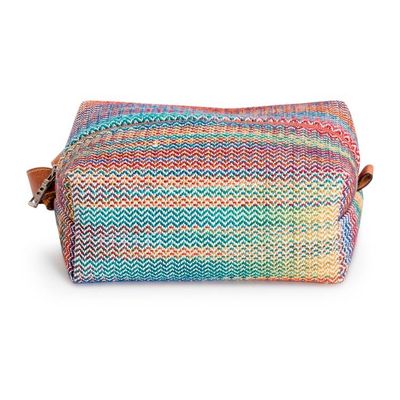 Alternate image for Pastel-Toned Leather-Accented Woven 100 Cotton Toiletry Bag Joyful Tones