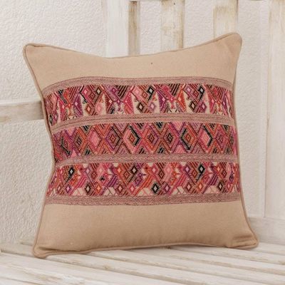 Primary image for Handwoven Cotton Cushion Cover in Wheat from Guatemala Ancestral Depictions in Wheat