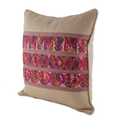 Alternate image for Handwoven Cotton Cushion Cover in Wheat from Guatemala Ancestral Depictions in Wheat