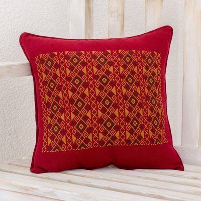 Primary image for Geometric Motif Cotton Cushion Cover in Red from Guatemala Mayan Rhombi