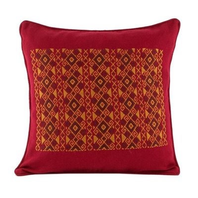 Alternate image for Geometric Motif Cotton Cushion Cover in Red from Guatemala Mayan Rhombi