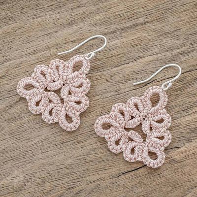 Alternate image for Hand-Tatted Dangle Earrings in Ecru from Guatemala Petal Essence in Ecru
