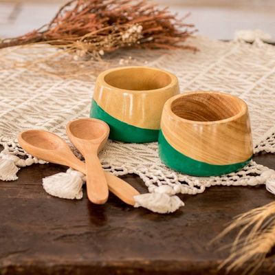 Alternate image for Salsa Bowls and Spoons Hand Crafted pair Spicy Green