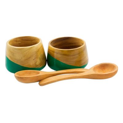 Alternate image for Salsa Bowls and Spoons Hand Crafted pair Spicy Green