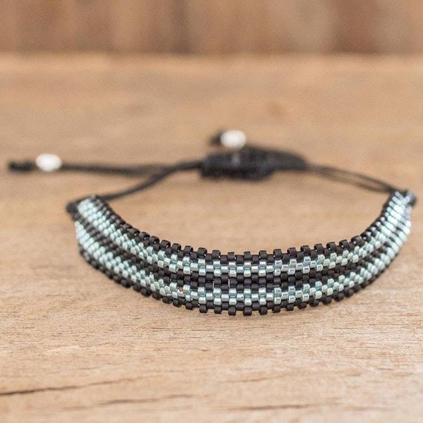 Alternate image for Silver and Black Bead Bracelet Black Tracks