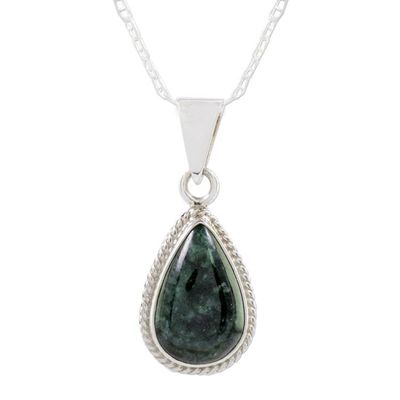 Alternate image for Dark Green Teardrop Jade Pendant Necklace from Guatemala Teardrop Lasso