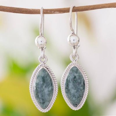 Primary image for Artisan Crafted Silver and Dark Jade Earrings Green Gaze