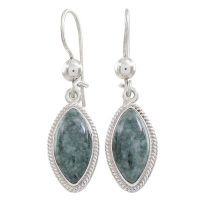 Alternate image for Artisan Crafted Silver and Dark Jade Earrings Green Gaze