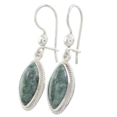 Alternate image for Artisan Crafted Silver and Dark Jade Earrings Green Gaze