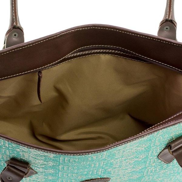 Alternate image for Guatemalan Leather Accent Cotton Shoulder Bag in Turquoise Guatemalan Ikat