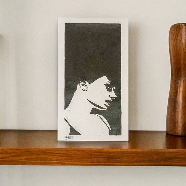 Alternate image for Handmade Woodcut Print Portrait of Woman in Black and White Deep Profile