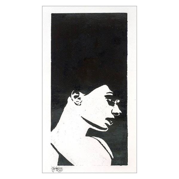 Alternate image for Handmade Woodcut Print Portrait of Woman in Black and White Deep Profile