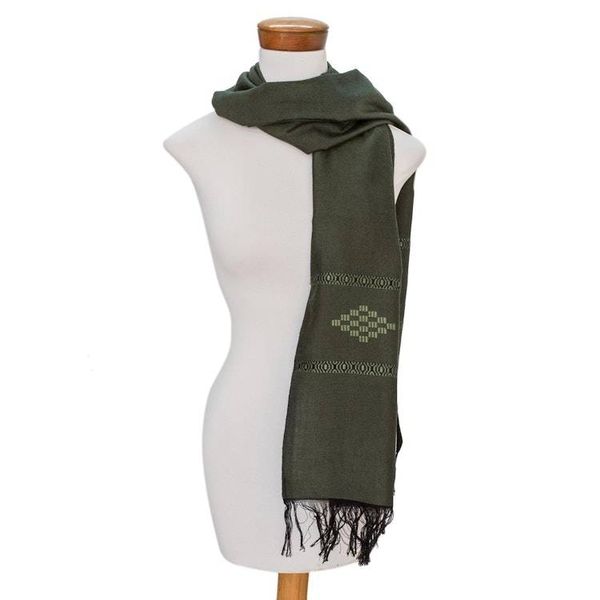 Alternate image for Handwoven Green Cotton Blend Scarf with Diamond Motif Diamond Diva in Green