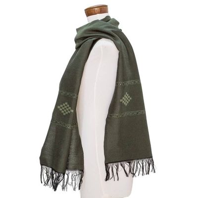 Alternate image for Handwoven Green Cotton Blend Scarf with Diamond Motif Diamond Diva in Green