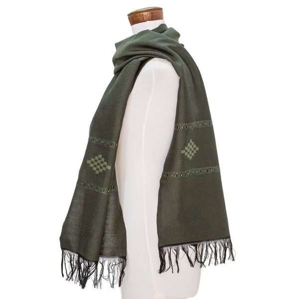 Alternate image for Handwoven Green Cotton Blend Scarf with Diamond Motif Diamond Diva in Green