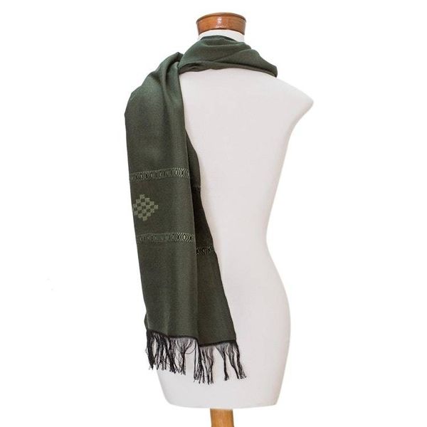 Alternate image for Handwoven Green Cotton Blend Scarf with Diamond Motif Diamond Diva in Green