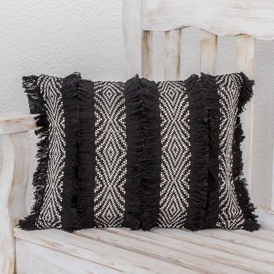 Alternate image for Black and Eggshelled Textured Cotton Cushion Cover Diamond Texture in Black