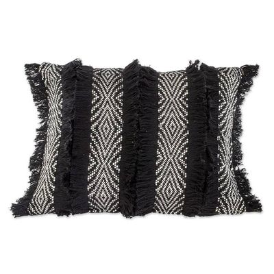 Alternate image for Black and Eggshelled Textured Cotton Cushion Cover Diamond Texture in Black