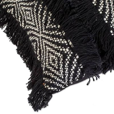 Alternate image for Black and Eggshelled Textured Cotton Cushion Cover Diamond Texture in Black