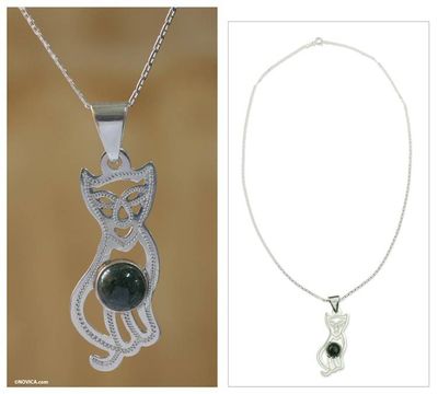 Primary image for Jade pendant necklace Mystic Green Cat