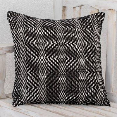 Alternate image for Diamond Pattern Cotton Cushion Cover in Black from Guatemala Geometric Elegance in Black