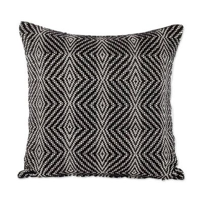Alternate image for Diamond Pattern Cotton Cushion Cover in Black from Guatemala Geometric Elegance in Black