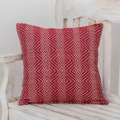 Alternate image for Diamond Pattern Cotton Cushion Cover in Chili from Guatemala Geometric Elegance in Chili