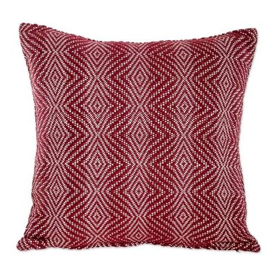 Alternate image for Diamond Pattern Cotton Cushion Cover in Chili from Guatemala Geometric Elegance in Chili