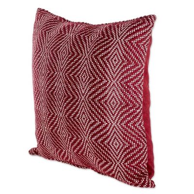 Alternate image for Diamond Pattern Cotton Cushion Cover in Chili from Guatemala Geometric Elegance in Chili