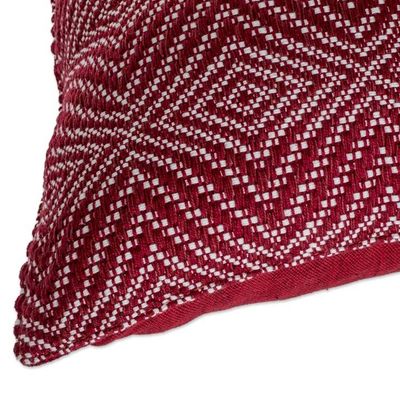 Alternate image for Diamond Pattern Cotton Cushion Cover in Chili from Guatemala Geometric Elegance in Chili