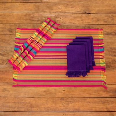 Primary image for Handwoven Cotton Striped Placemats with Napkins Set of 4 Cerise Fair