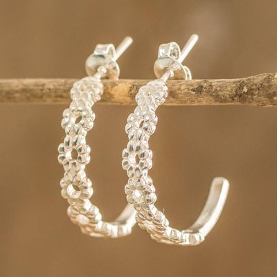 Alternate image for Handmade Sterling Silver Half-Hoop Earrings from Costa Rica Abundant Flowers