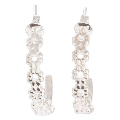 Alternate image for Handmade Sterling Silver Half-Hoop Earrings from Costa Rica Abundant Flowers