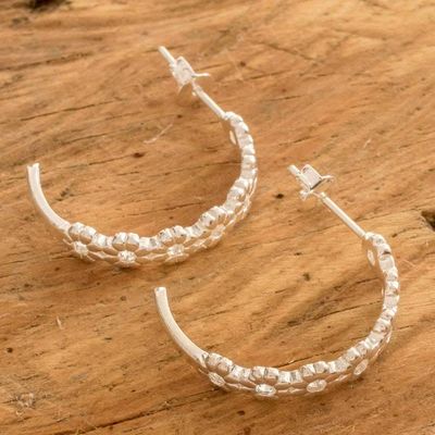 Alternate image for Handmade Sterling Silver Half-Hoop Earrings from Costa Rica Abundant Flowers
