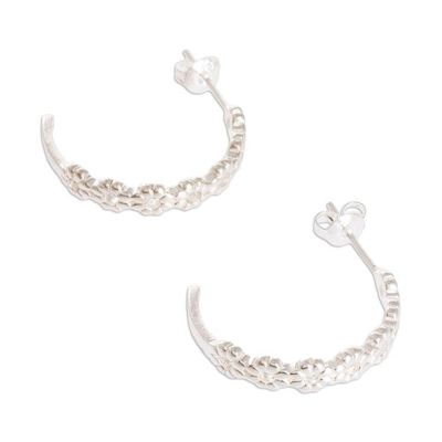 Alternate image for Handmade Sterling Silver Half-Hoop Earrings from Costa Rica Abundant Flowers