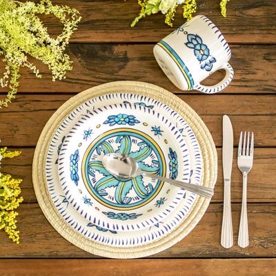Alternate image for Hand Crafted Floral Ceramic Plates in Blue and White Pair Bermuda