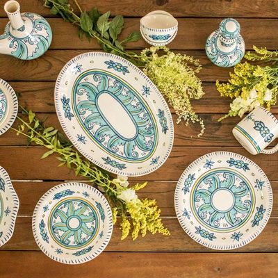 Alternate image for Hand Crafted Floral Ceramic Plates in Blue and White Pair Bermuda