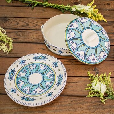 Alternate image for Hand Crafted Floral Ceramic Plates in Blue and White Pair Bermuda
