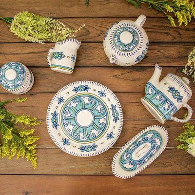 Alternate image for Hand Crafted Floral Ceramic Plates in Blue and White Pair Bermuda