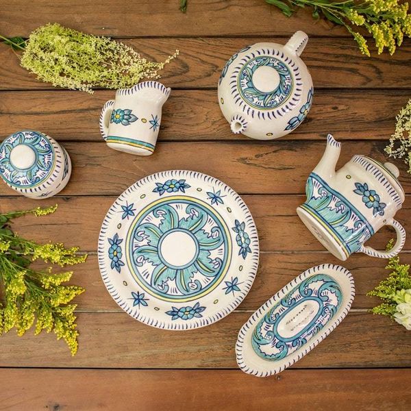 Alternate image for Hand Crafted Floral Ceramic Plates in Blue and White Pair Bermuda