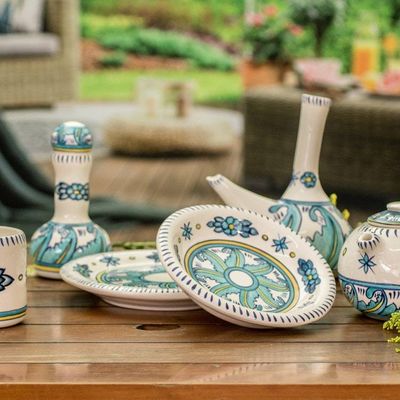 Alternate image for Hand Crafted Floral Ceramic Plates in Blue and White Pair Bermuda