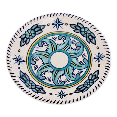 Alternate image for Hand Crafted Floral Ceramic Plates in Blue and White Pair Bermuda