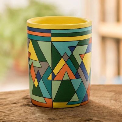 Primary image for Artisan Crafted Multicolored Decorative Vase Mountain Geometry