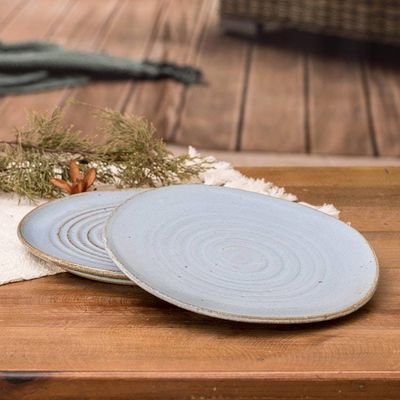 Primary image for Natural Clay and Pale Blue Glaze Ceramic Luncheon Plate Pair Appetite for Serenity