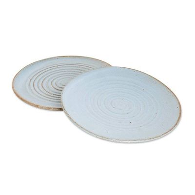 Alternate image for Natural Clay and Pale Blue Glaze Ceramic Luncheon Plate Pair Appetite for Serenity