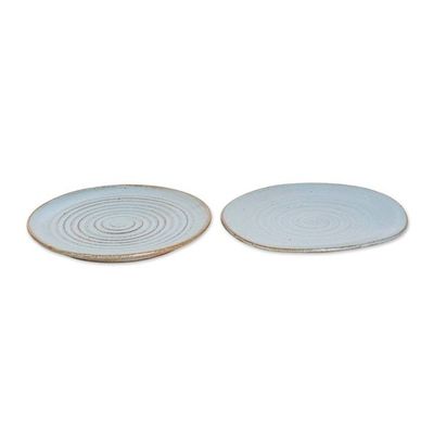Alternate image for Natural Clay and Pale Blue Glaze Ceramic Luncheon Plate Pair Appetite for Serenity